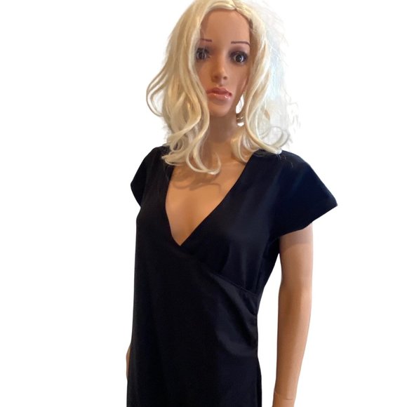 Alpine Design Black Faux Wrap Athleisure Studio Dress Women’s XL Cap Sleeves - Picture 11 of 12